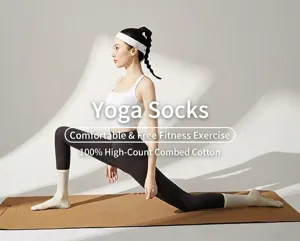Detailed view of women's anti-slip yoga socks and sportswear for indoor fitness training.
