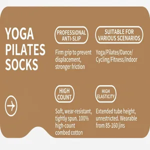 Non-slip yoga socks detail view showing 100% combed cotton material and 8000-nanometer grip dots.