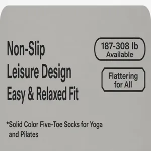 Solid color five toe mid tube yoga pilates sports socks detail view and size guide info.