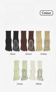 Detail view of non-slip five toe yoga socks with grip dots, ideal for pilates and fitness training.