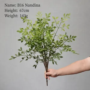 Ramo di fogliame verde di simulazione di pianta Nandina artificiale per decorazione casa