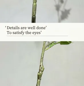 Detalle de tallo de planta artificial, rama de flor verde realista para arreglos.
