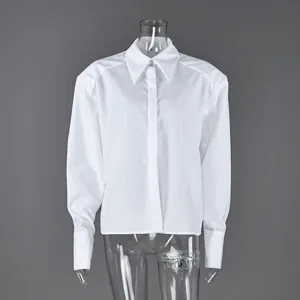White long sleeve button down shirt for women office work professional top casual chic