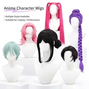 Anime cosplay wig set featuring multiple styles and colors, high temperature synthetic hair.