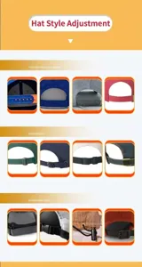 Vista detallada de gorra de béisbol ajustable con broche, hebilla metálica y cordón ajustable.