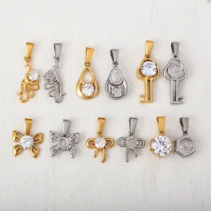 Stainless steel diamond pendant wholesale multi shape zircon necklace DIY charm set detail.