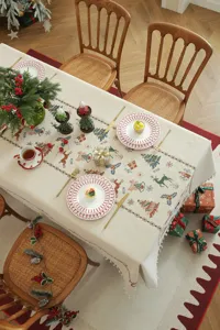 Christmas Jacquard Tablecloth Rectangular Festive Table Cover for Dining Table Decor