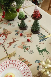 Christmas woven jacquard tablecloth rectangular table cover festive holiday dining room decor