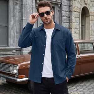 Camicia uomo casual manica lunga in velluto a coste tinta unita vintage bottoni