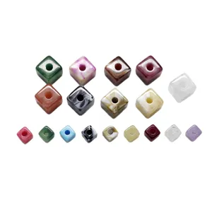 Perles carrées en acrylique à grand trou, perles marbrées colorées pour bijoux DIY.