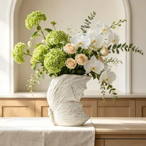 Vaso da fiori in ceramica bianca moderno nordico con elegante composizione per soggiorno.