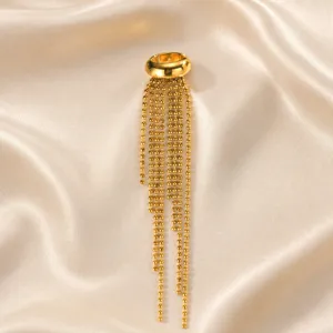 Gold stainless steel non-piercing ear cuff with delicate ball chain tassels for women.