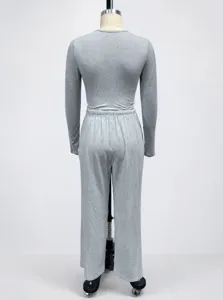 Grey long sleeve top and wide leg pants lounge set casual workout activewear outfit