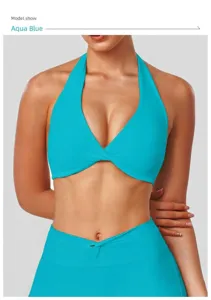 Cyan halter yoga bra top activewear fitness athletic wear workout running crop top for women