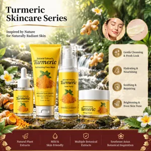 Set per la Cura del Viso alla Cúrcuma Naturale Zenzero Detergente Idratante Illuminante Detergente Tonico Olio Crema Viso