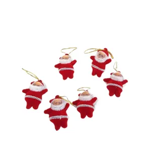 Mini ornamenti sospesi di Babbo Natale per albero di natale, set di sei in tessuto rosso.
