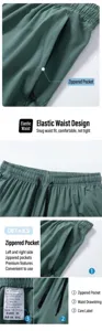 Vista dettagliata dei pantaloncini sportivi casual da uomo in seta di ghiaccio con zip.