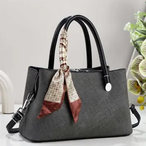Elegante Bolso de Mano de Cuero PU para Mujer Bolso de Hombro Minimalista Con Pañuelo de Seda Gran Capacidad Diario