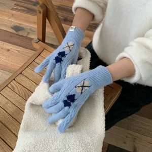 Korean Style Heart Jacquard Wool Blend Knit Gloves For Women Winter Warm Fingerless Mittens Cycling Driving Soft Knit Gloves