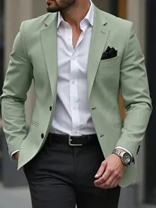 Men's Casual Light Business Suit Jacket Slim Fit Blazer Solid Color Single Breasted Outerwear Top for Banquet Social Party