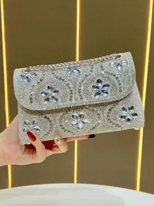 Women Rhinestone Evening Bag Fashion Small Square Clutch Crystal Diamond Shoulder Crossbody Bag Banquet Underarm Bag