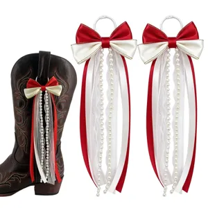 Décoration de Ruban de Nœud de Botte Occidentale Fait Main Dentelle de Perle Accessoires de Chaussure