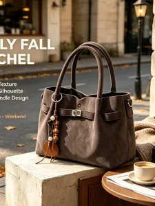 Niche Design Bucket Bag PU Leather Retro Crossbody Shoulder Bag With Wooden Bead Pendant Fashion Women Handbag