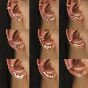 Fashion Alloy Zirconia Flower Leaf Ear Cuffs For Women Elegant Geometric Sparkly Rhinestone Crawler Earrings Jewelry Gift