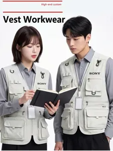 Gilet da Lavoro all'Aperto da Uomo in Poliestere con Tasche Multiple Gilet Utility Scollo a V Cerniera per Pesca Fotografia Gilet Casual