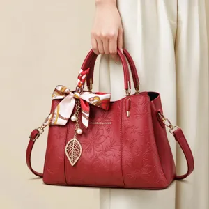 Elegante Gepreegde PU Leer Handtas Voor Vrouwen Grote Capaciteit Botanisch Kleurblokkering Schoudertas Crossbody Moederdag Cadeau Casual Tas