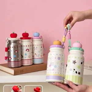 Thermos in Acciaio Inossidabile 316 a Cartone Animato Bottiglia d'Acqua Portatile Con Cannuccia Tazza Termica Carina da 500ml