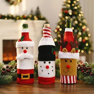 Christmas Knitted Wine Bottle Cover Santa Claus Snowman Patterns For Holiday Dining Table Party Decorations