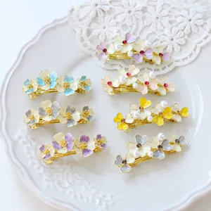 Elegant Enamel Floral Rhinestone Artificial Pearl Spring Hair Clip For Women Sweet Hair Accessories