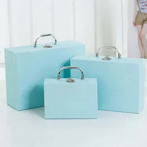 Rectangular Gift Box With Metal Handle And Lock Hardboard Storage Box For Apparel Shoes Party Wedding Packaging