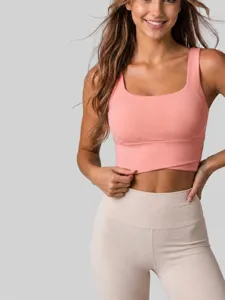 Women Criss-Cross Sports Bra Shockproof Polyester Spandex Yoga Vest Top For Fitness Running Gym Training Solid Color
