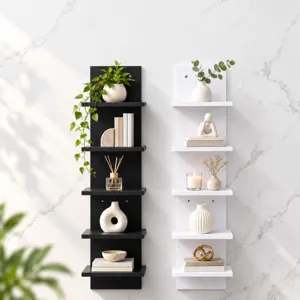 Étagère Flottante Verticale Moderne à 5 Niveaux Support de Rangement Mural Panneau Bois-Plastique PVC pour Bureau Maison