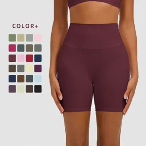 Damen Sport Yoga Shorts Hohe Taille Nahtlos Fitness Laufen Fitnessstudio Workout Shorts Atmungsaktiv Einfarbig Sportbekleidung