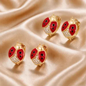 Orecchini a Bottone in Lega Smaltata con Strass a Forma di Coccinella Placcati in Oro Orecchini a Cerchio Geometrico Gioielli