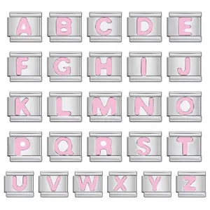 Stainless Steel Pink Letter Italian Charms For DIY Modular Bracelet Personalized Enamel Bracelet Links Jewelry Accessory