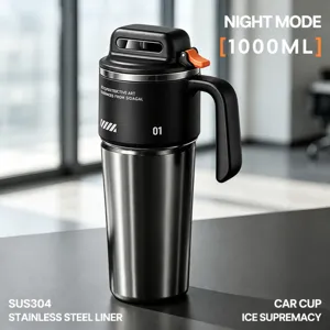 Stainless Steel Tumbler With Handle And Straw Large Capacity Vacuum Insulated Car Water Bottle Mecha Style