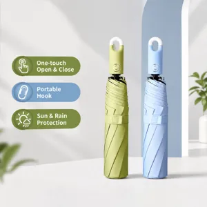 Automatic Folding Umbrella With Ring Hook Grip Vinyl Coated UV Protection Windproof Rain Sun Dual Use Portable Business