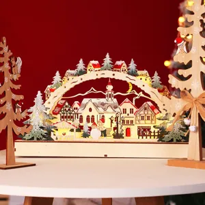 Ornamento ad Arco Illuminato a LED per Albero di Natale in Legno Scena di Vacanza Decorazione da Scrivania Regalo Artigianale per la Decorazione Della Casa
