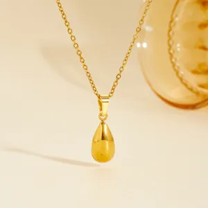 Minimalist 304 Stainless Steel Gold Plated Water Drop Pendant Necklace For Women Solid Teardrop Charms Simple O-Chain Clavicle Necklace Jewelry Gift