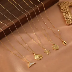 Minimalistische Titanium Staal Vergulde Oceaan Serie Hanger Halsketting Walvishaart Zeester Schelp Charm Sieraden Voor Vrouwen