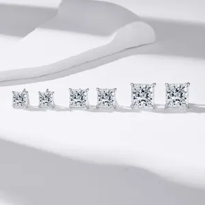 Pendientes de Botón de Plata de Ley 925 Moissanita para Mujer Corte Princesa Cuadrado Color D VVS1 Lab Diamante Cuatro Garras Joyería Minimalista Con Certificado GRA