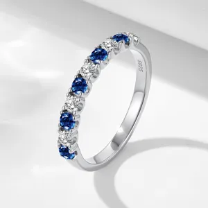 925 Sterling Silver 2.5mm Zirconia Ring For Women Minimalist Inlaid Half Eternity Band Fashion Jewelry Finger Ring Gift