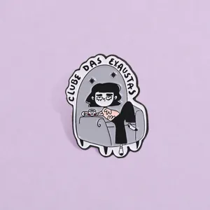 Funny Tired Girl Club Enamel Pin Zinc Alloy Cartoon Character Sofa Coffee Brooch Badge For Backpack Jacket Jewelry Gift