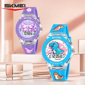 Reloj Digital SKMEI para Niños Patrón Animal Dibujos Animados Reloj Electrónico Deportivo Impermeable con Correa de Silicona y Caja de PC