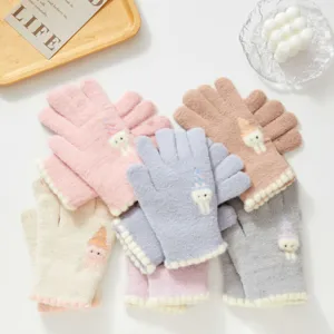 Gants en Tricot de Lapin de Dessin Animé Mignons pour Femmes Automne Hiver Chauds Gants à Écran Tactile Mitaines Thermiques
