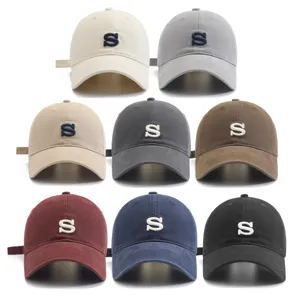 Casquette de Baseball avec Broderie Lettre S Style Coréen pour Femmes Hommes Coton Lavé Ajustable Simple Polyvalente Protection Solaire Chapeau Mode Décontracté